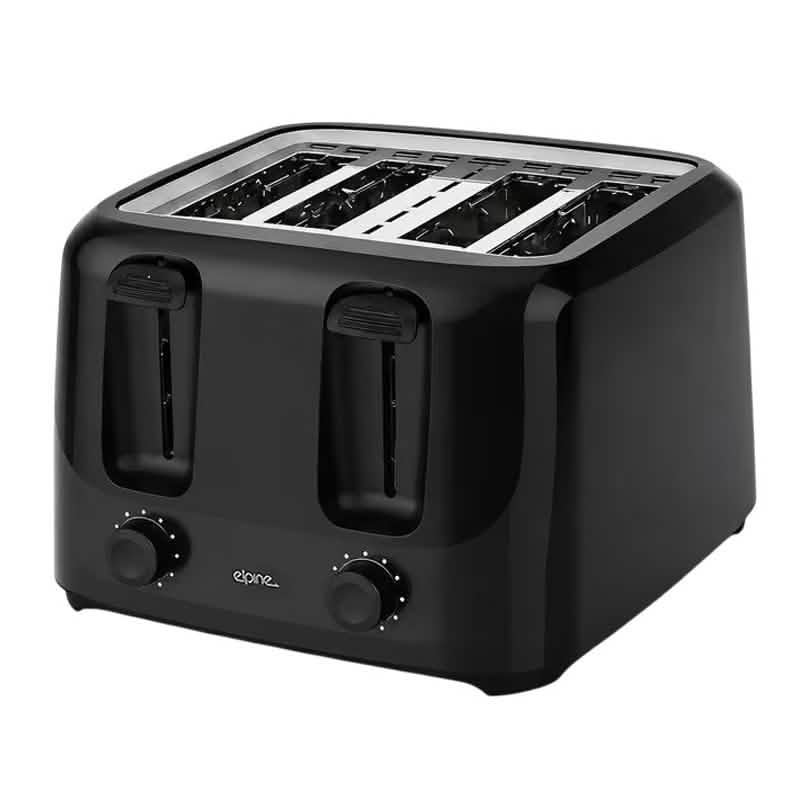 Black 4 Slice Toaster | 1400W Pop-up Bread Toaster with 6 Browning Settings and Removeable Crumb Trays