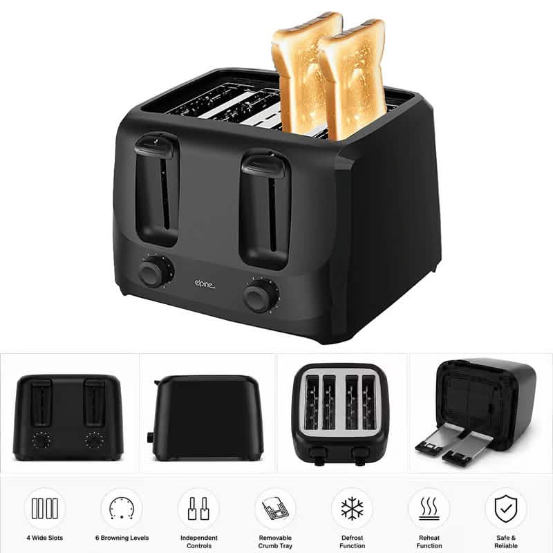 Black Cordless Electric Kettle & 4 Slice Toaster Set | 1.7L Jug | Variable Browning Control