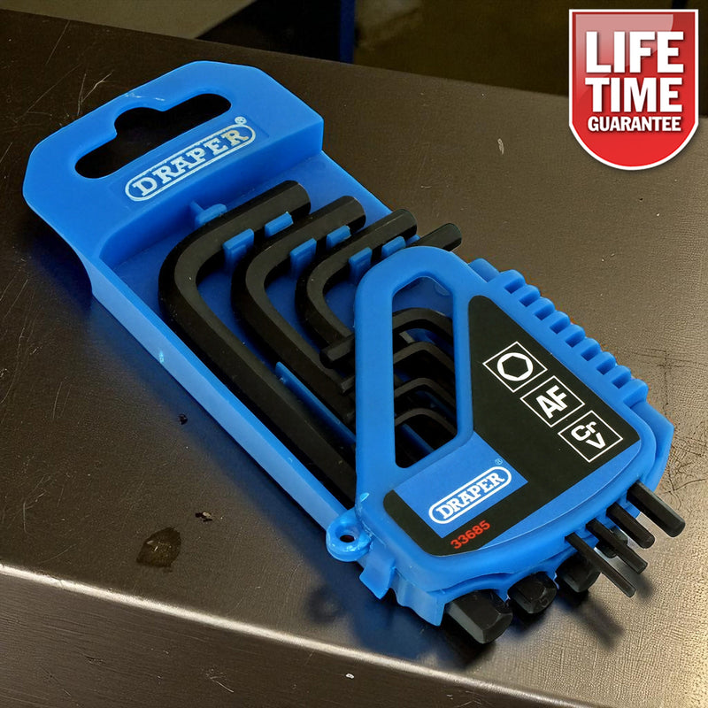Draper 33685 Imperial AF Hex Key Set + Storage Holder 8pc Hexagon Allen Wrenches