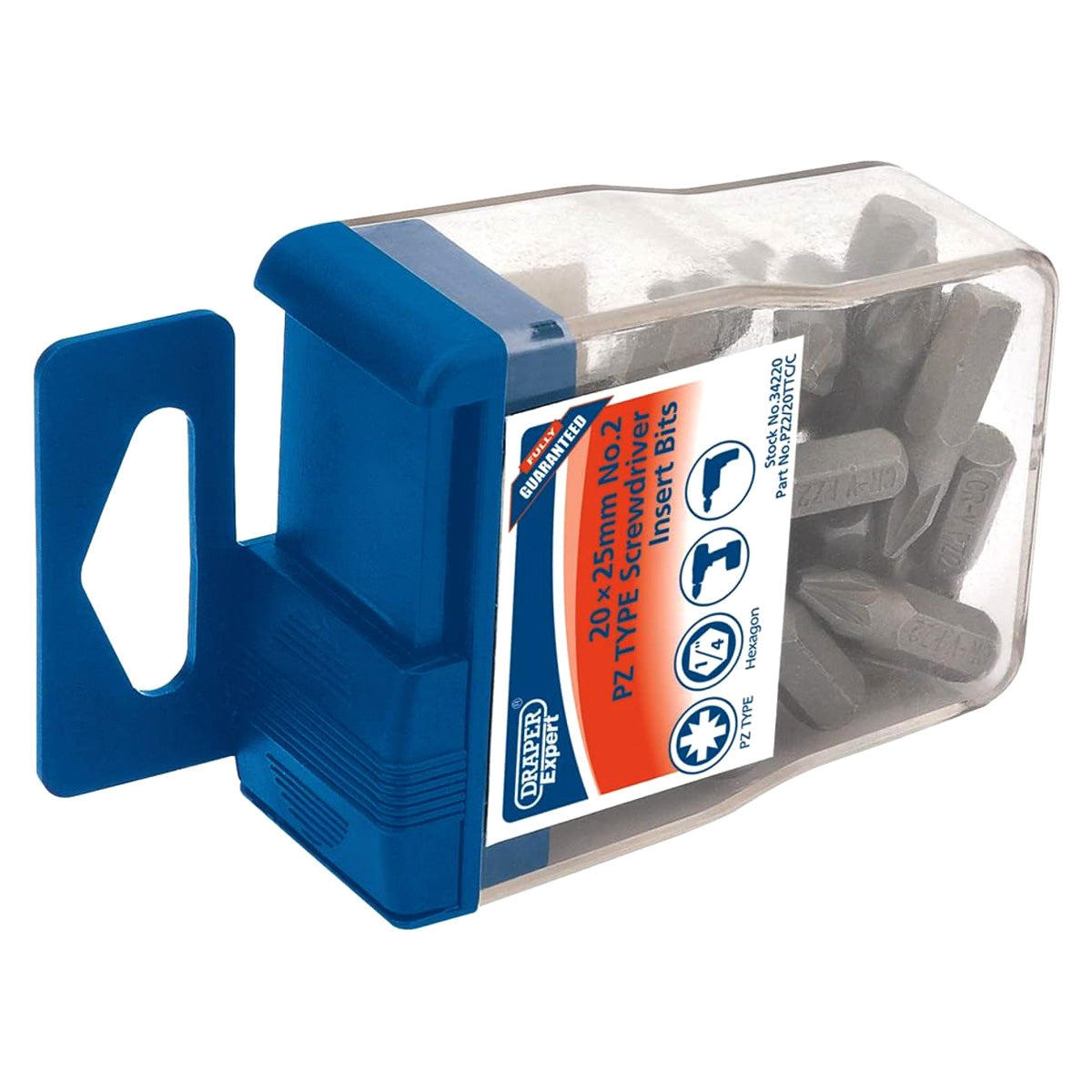 Draper 34220 PZ Type Insert Bits in Plastic Storage Case, No.2 X 1/4" (Pack of 20)