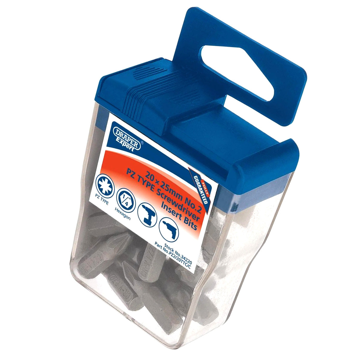 Draper 34220 PZ Type Insert Bits in Plastic Storage Case, No.2 X 1/4" (Pack of 20)
