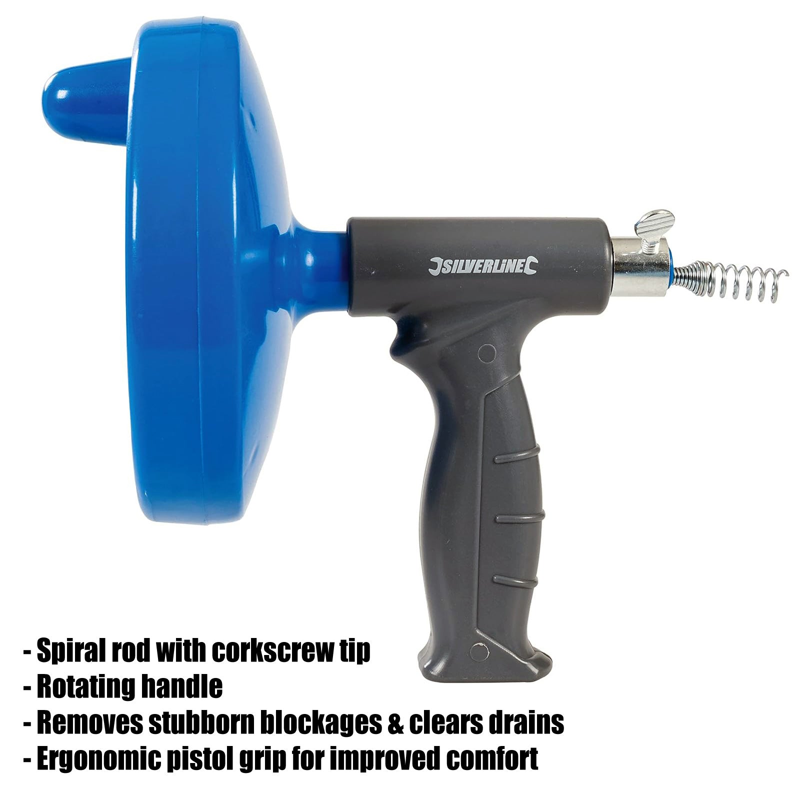 Silverline 395010 Drain Unblocker Sink Shower Waste Pipe Cleaner Blockage Remover | 6m x 6mm Flexible Drain Rod