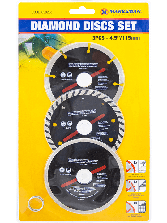 Diamond Cutting Blades Discs 4.5" 115mm - Turbo - Serrated - Continuous (3pc)