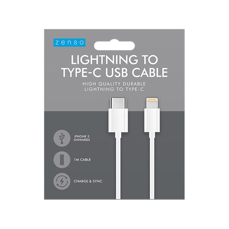 1m White Fast Charging Cable for iPhone 5 onwards Type-C USB Cable Charger Data Sync