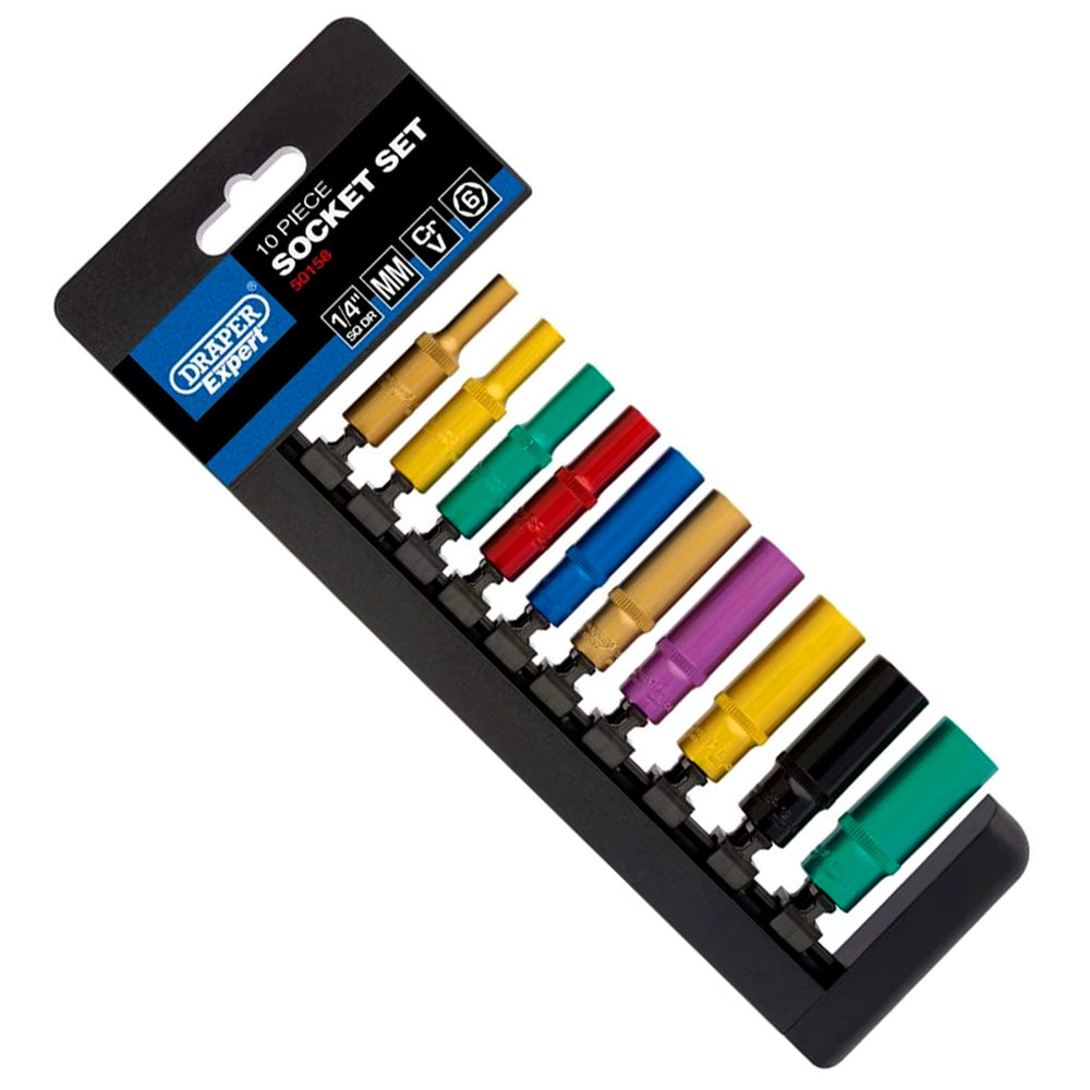 Draper 50158 10pc Metric Coloured Deep Socket Set, 1/4" Sq. Dr.