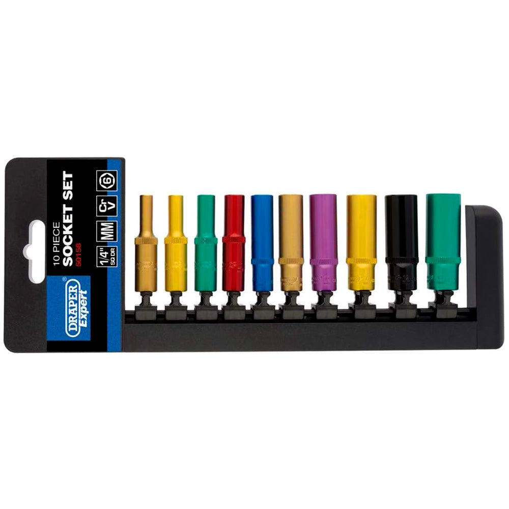 Draper 50158 10pc Metric Coloured Deep Socket Set, 1/4" Sq. Dr.