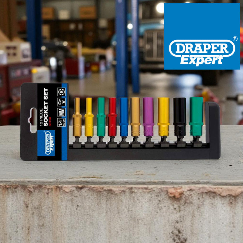 Draper 50158 10pc Metric Coloured Deep Socket Set, 1/4" Sq. Dr.