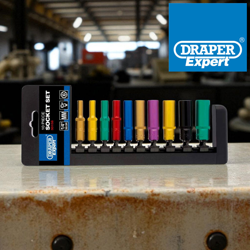 Draper 50158 10pc Metric Coloured Deep Socket Set, 1/4" Sq. Dr.