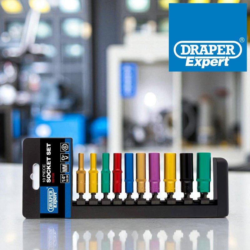 Draper 50158 10pc Metric Coloured Deep Socket Set, 1/4" Sq. Dr.