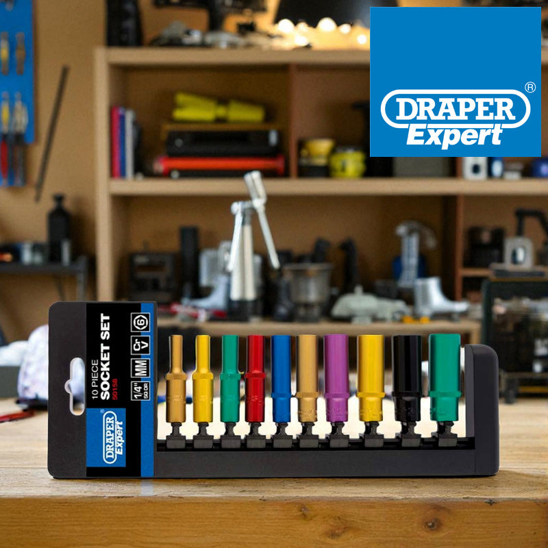Draper 50158 10pc Metric Coloured Deep Socket Set, 1/4" Sq. Dr.