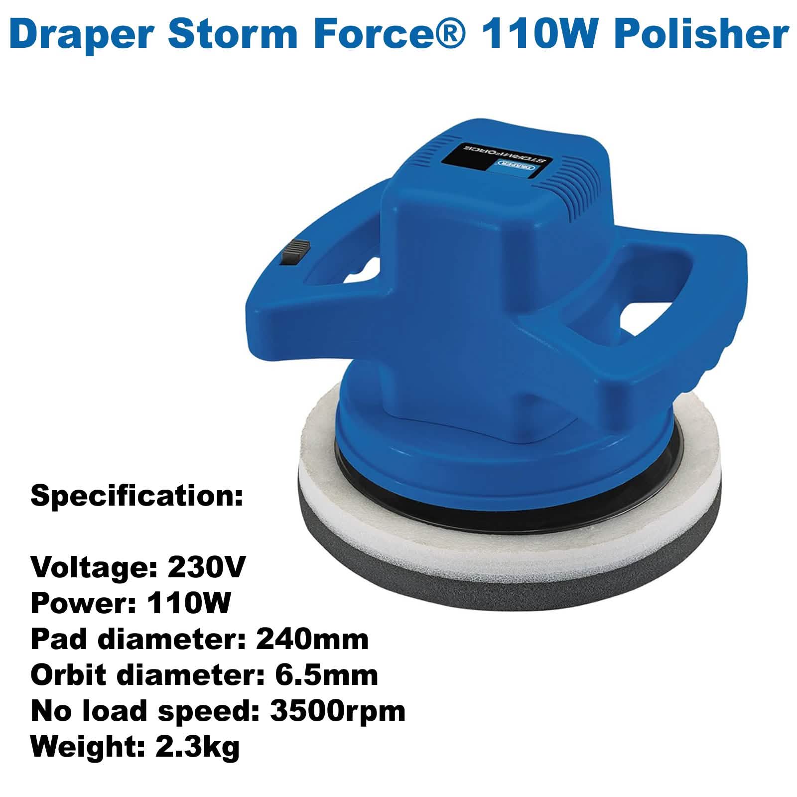 Electric Buffer Car Valeting Polisher Polishing Machine Draper + 4 Bonnets