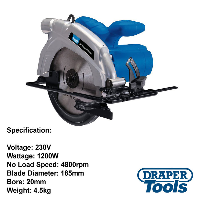 Draper 1200W Electric Circular Saw Power Tool & 4pc 185mm TCT Blades
