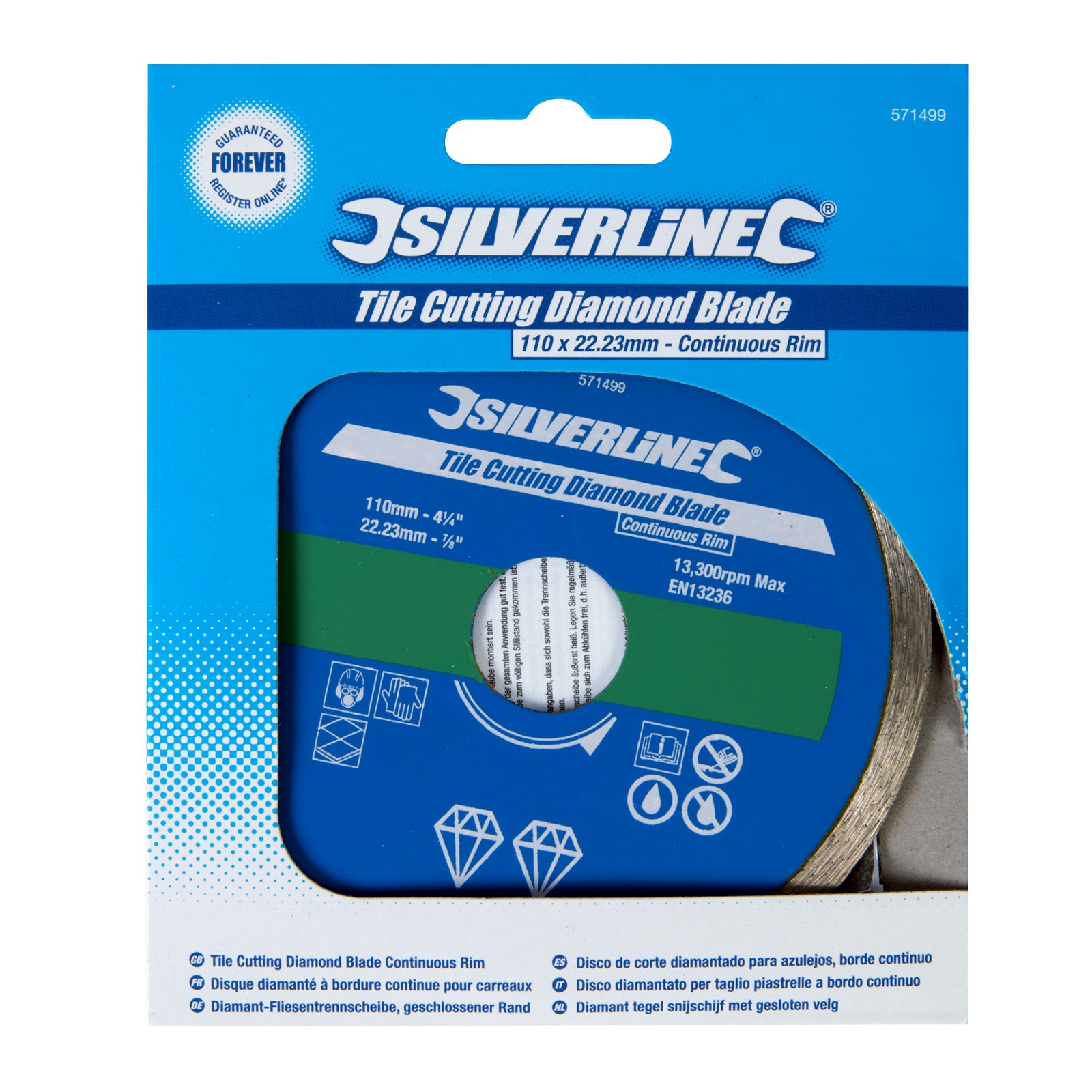 Silverline 571499 Tile Cutting Diamond Blade 110mm Continuous Rim Cutting Disc