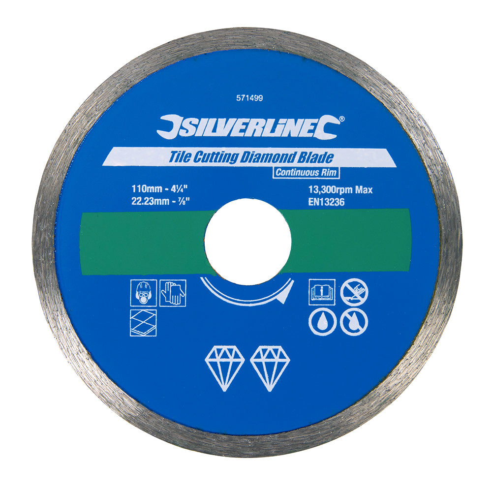 Silverline 571499 Tile Cutting Diamond Blade 110mm Continuous Rim Cutting Disc