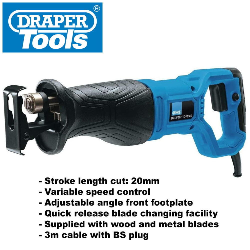 Draper 57483 Reciprocating Saw 710W Electric Variable Speed Sabre c/w 12 Blades
