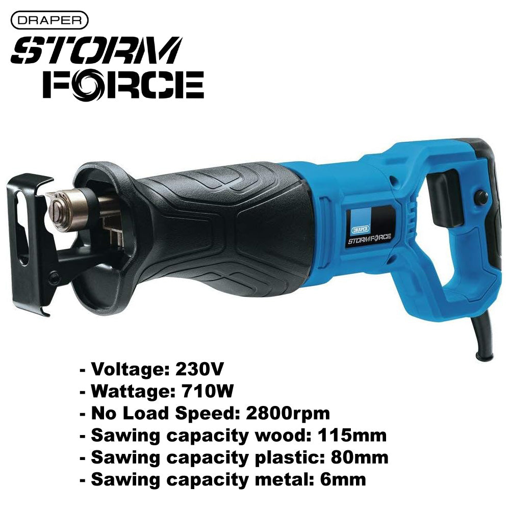 Draper 57483 Reciprocating Saw 710W Electric Variable Speed Sabre c/w 12 Blades