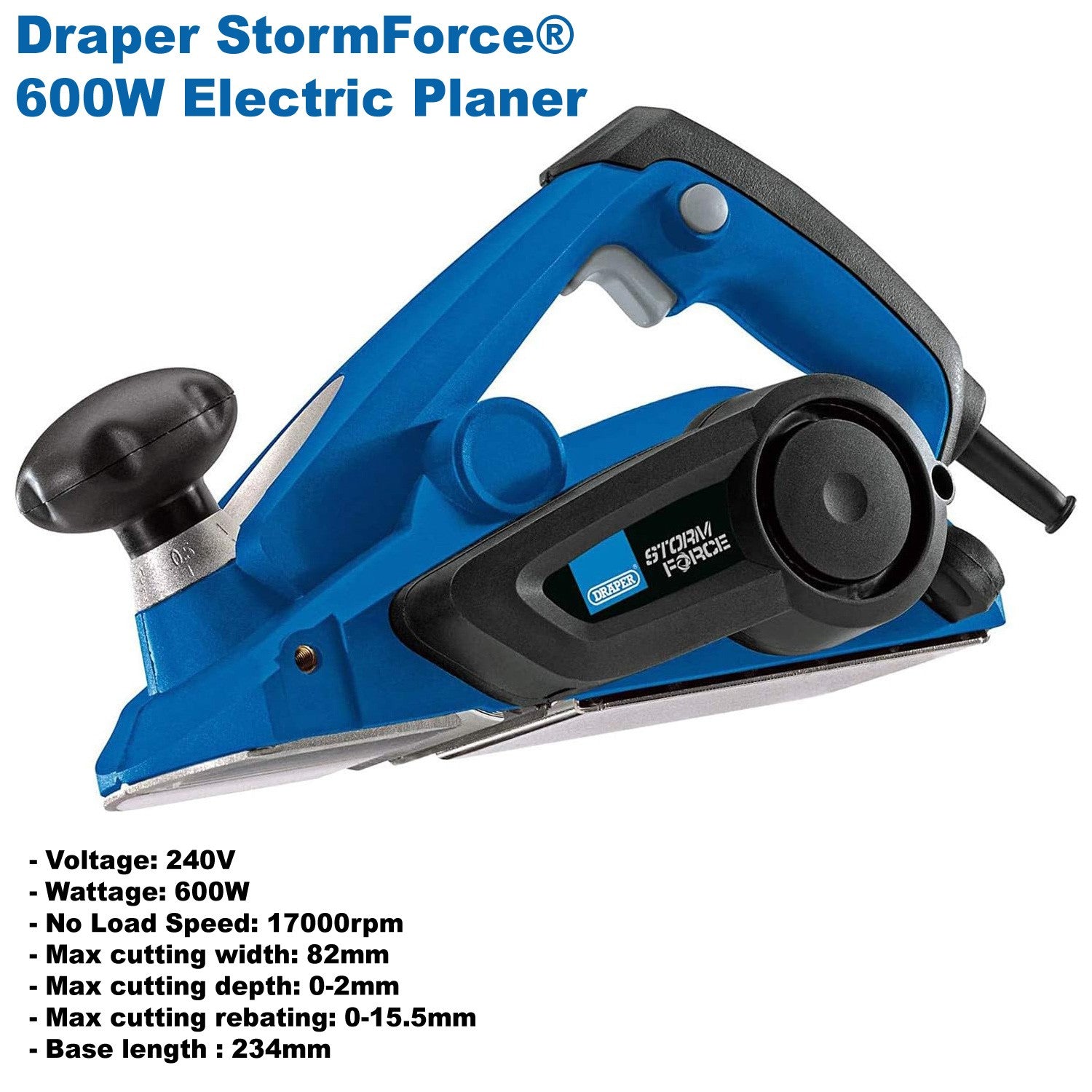 Draper 57559 600W Electric 82mm Planer with Dust Extraction and Bag