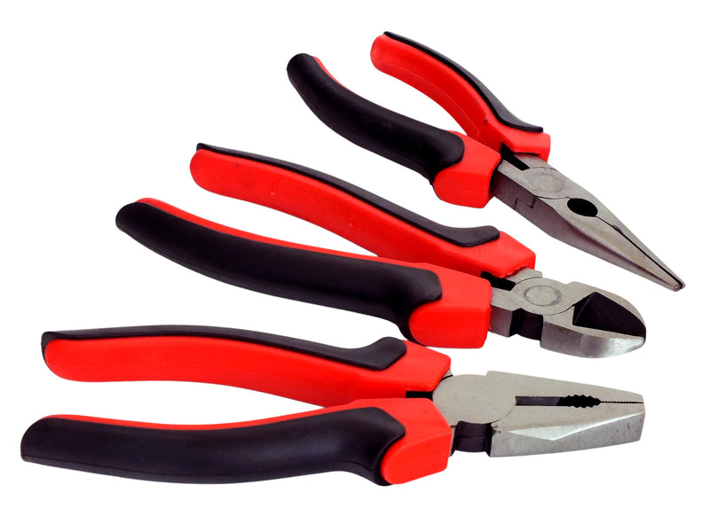 Voche 8" Pliers 3pc Set 200mm Heavy Duty Combination Long Nose & Side Cutting