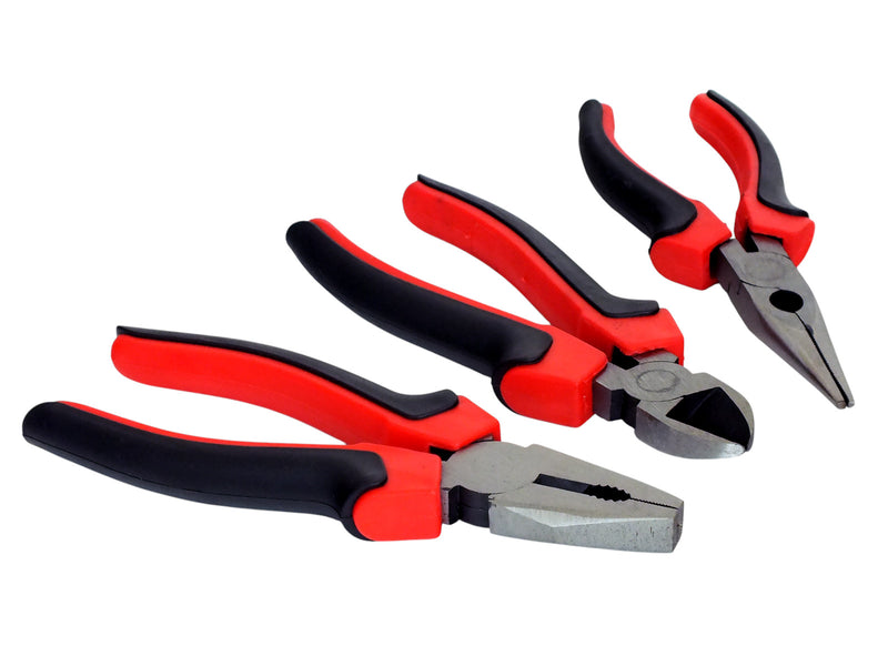 Voche 8" Pliers 3pc Set 200mm Heavy Duty Combination Long Nose & Side Cutting