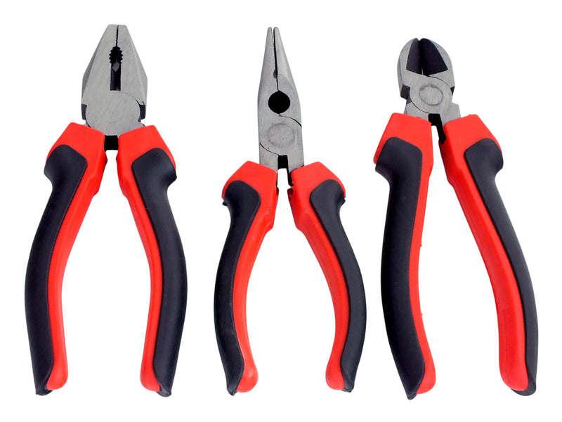 Voche 8" Pliers 3pc Set 200mm Heavy Duty Combination Long Nose & Side Cutting
