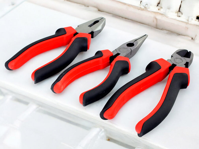 Voche 8" Pliers 3pc Set 200mm Heavy Duty Combination Long Nose & Side Cutting