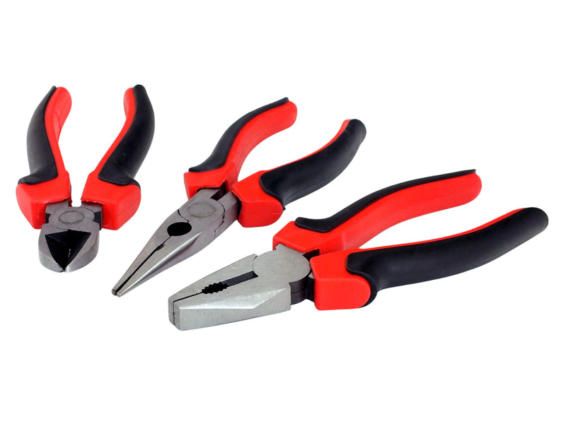 Voche 8" Pliers 3pc Set 200mm Heavy Duty Combination Long Nose & Side Cutting