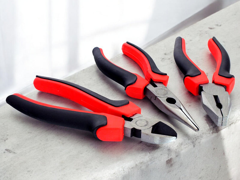 Voche 8" Pliers 3pc Set 200mm Heavy Duty Combination Long Nose & Side Cutting
