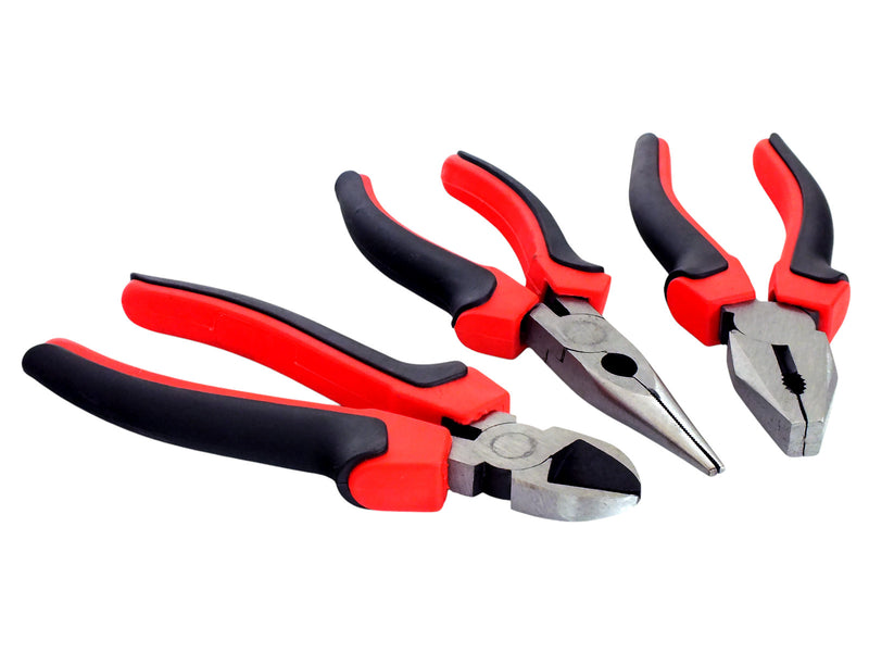 Voche 8" Pliers 3pc Set 200mm Heavy Duty Combination Long Nose & Side Cutting