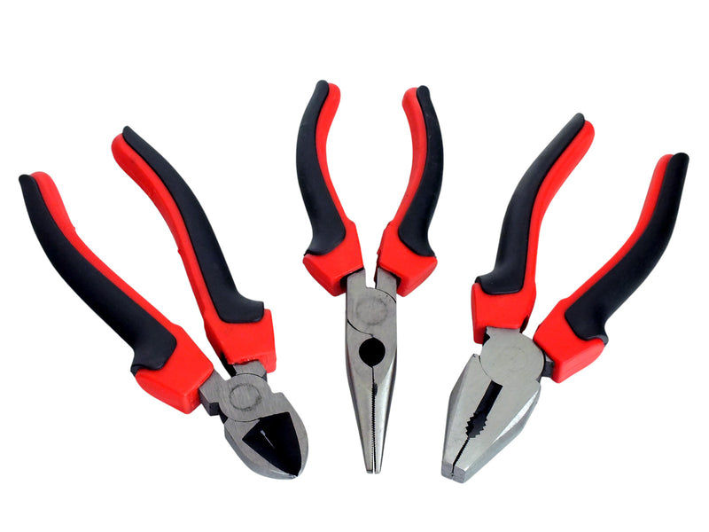 Voche 8" Pliers 3pc Set 200mm Heavy Duty Combination Long Nose & Side Cutting
