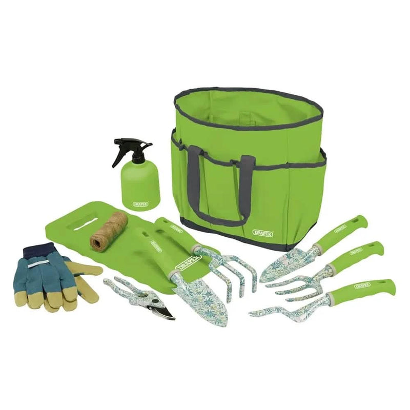 Draper 08999 Garden Tool Set with Floral Pattern , Heavy Duty Aluminium Garden Tools, Bag and Gloves