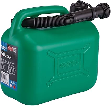 Draper 5L Plastic Petrol Can | Jerry Fuel Diesel Can | 5000cc Water Container | 20mm Flexible Spout Diameter | 290 mm Spout Length | 09052