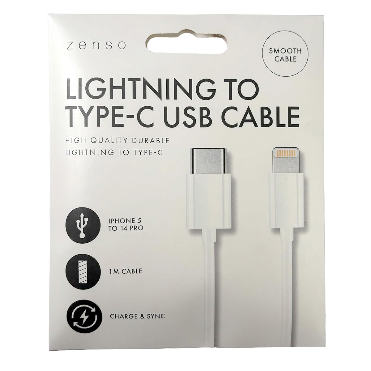 1m White Fast Charging Cable for iPhone 5 onwards Type-C USB Cable Charger Data Sync