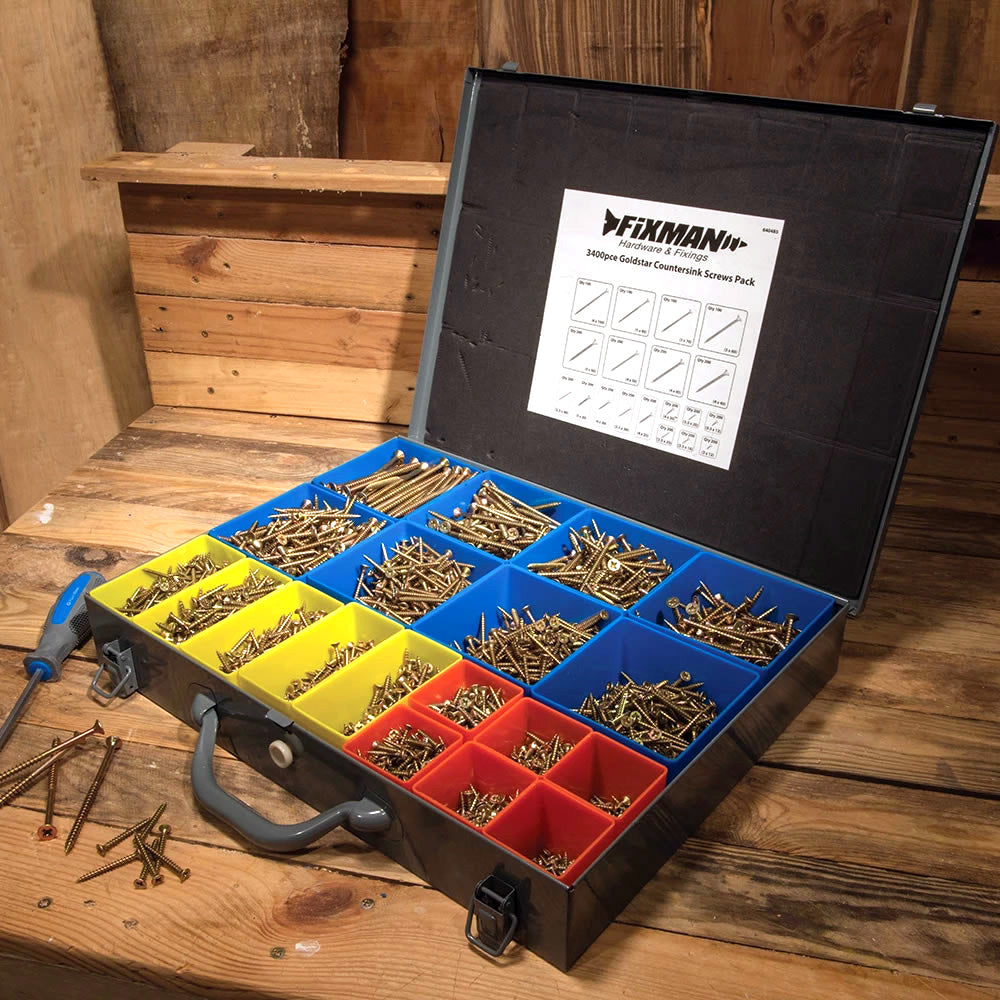 Goldstar 3400pc Countersink Wood Screws with Case Assorted PZD Pozidriv Countersunk Screws