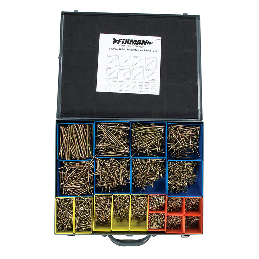 Goldstar 3400pc Countersink Wood Screws with Case Assorted PZD Pozidriv Countersunk Screws