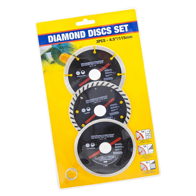 Diamond Cutting Blades Discs 4.5" 115mm - Turbo - Serrated - Continuous (3pc)