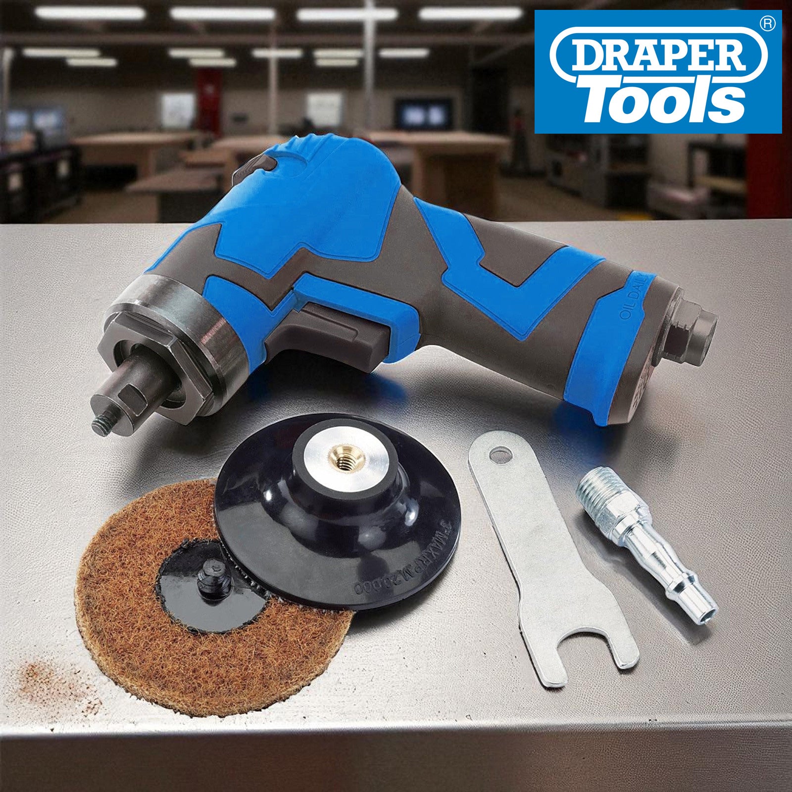 Draper 65069 75mm Compact Composite Body Air Sander + 10pc Sanding Pads