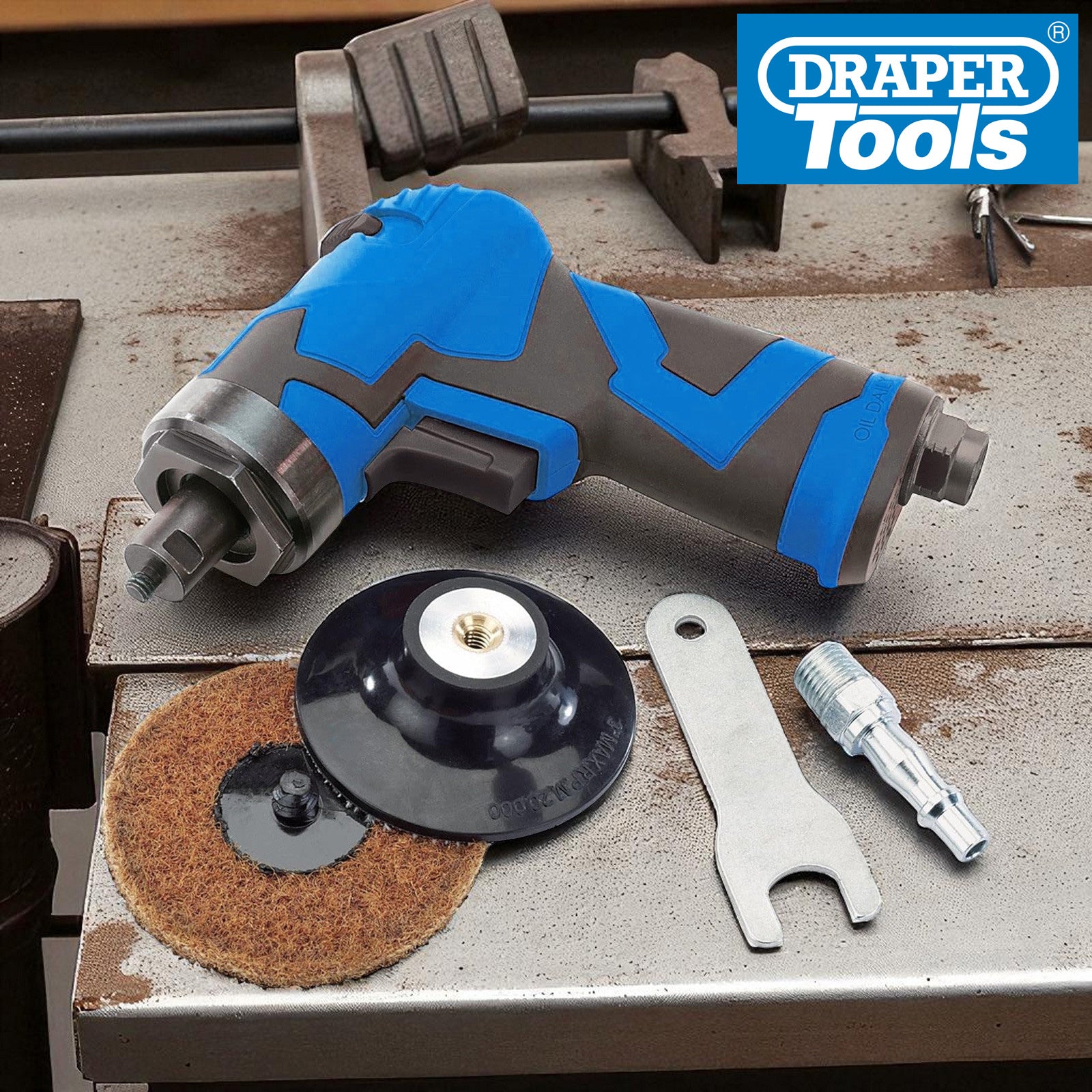 Draper 65069 75mm Compact Composite Body Air Sander + 10pc Sanding Pads