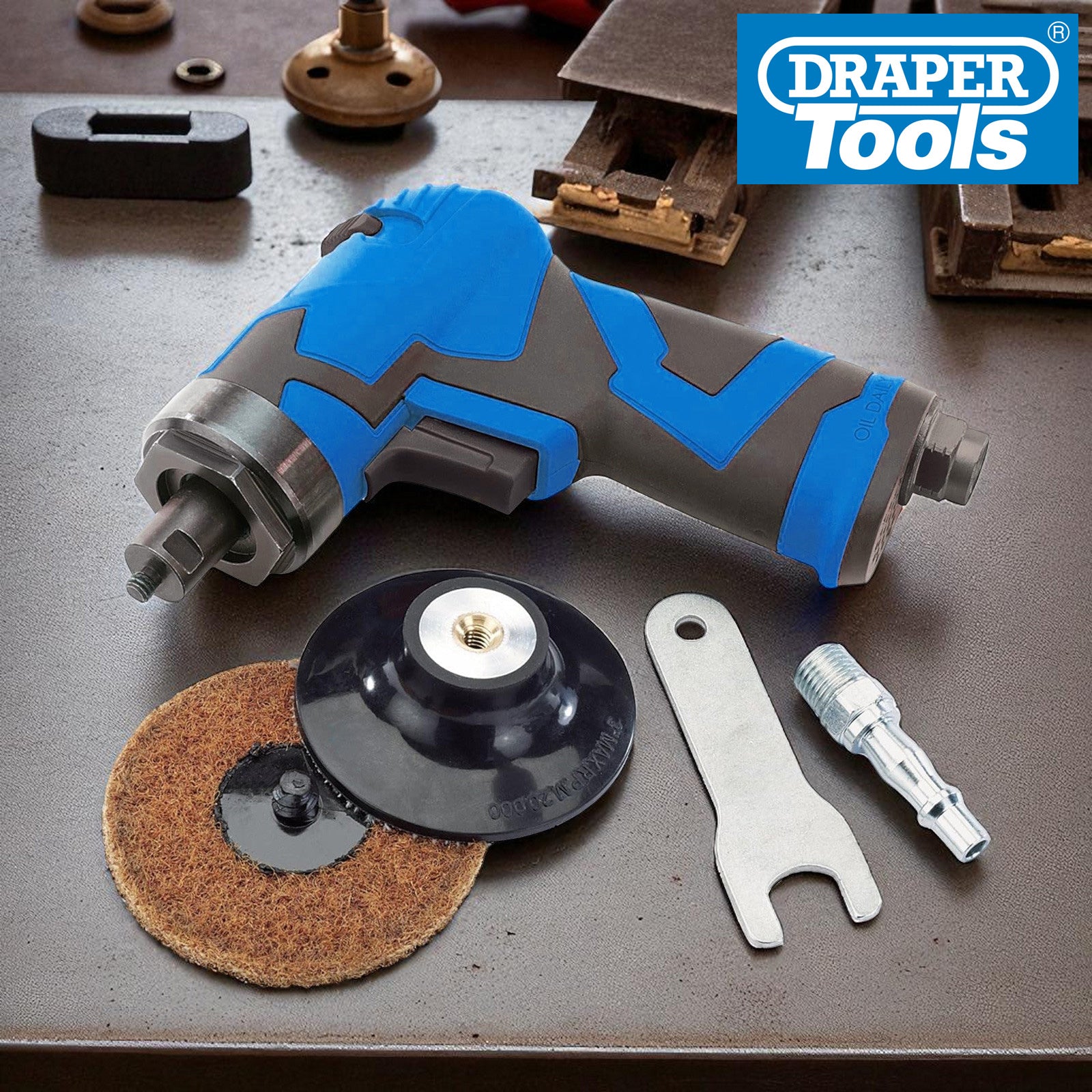 Draper 65069 75mm Compact Composite Body Air Sander + 10pc Sanding Pads