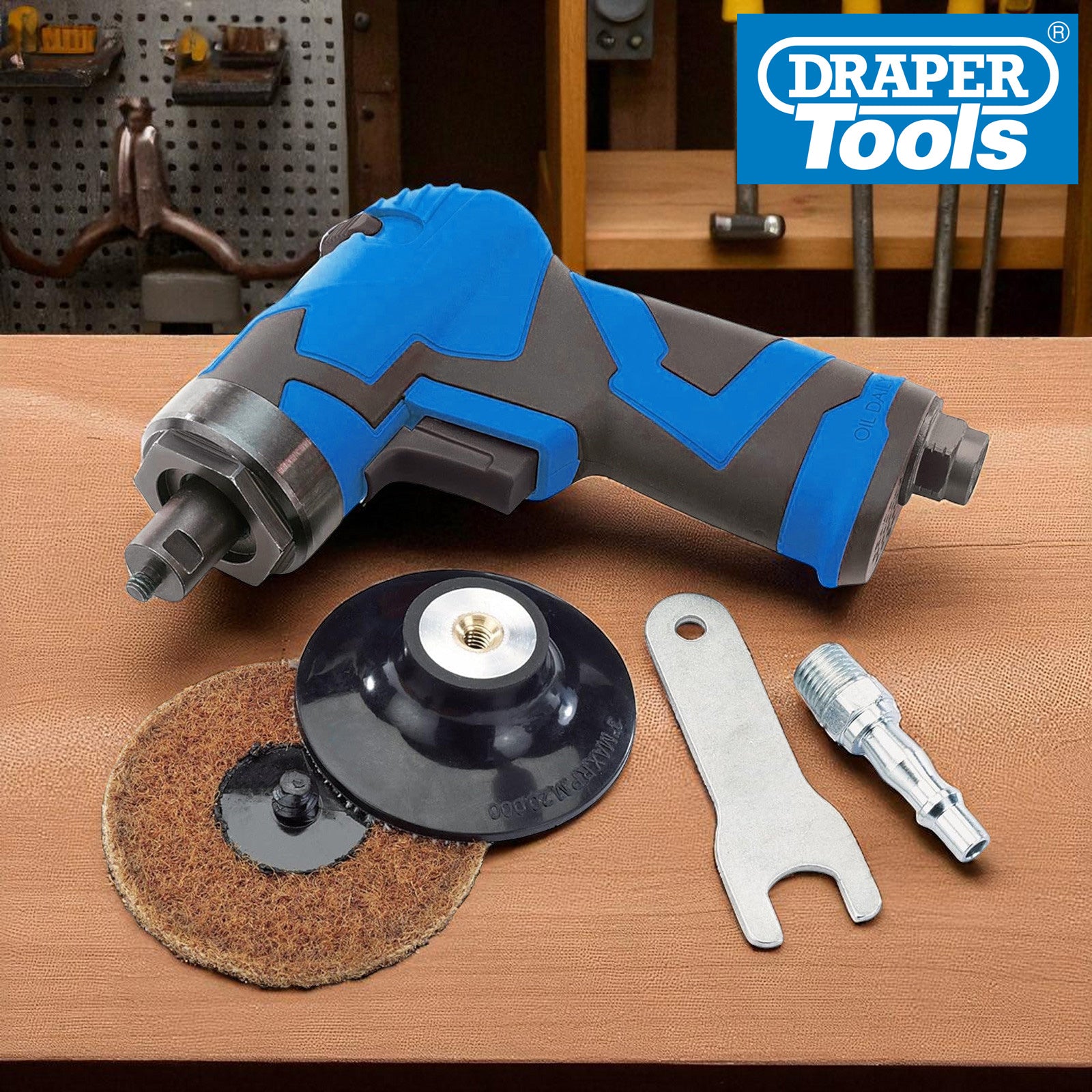 Draper 65069 75mm Compact Composite Body Air Sander + 10pc Sanding Pads