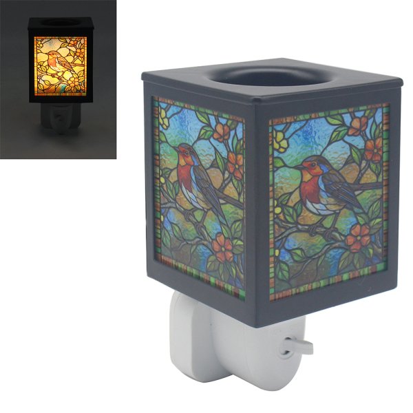 Stained Glass Plug-In Lamp Robin