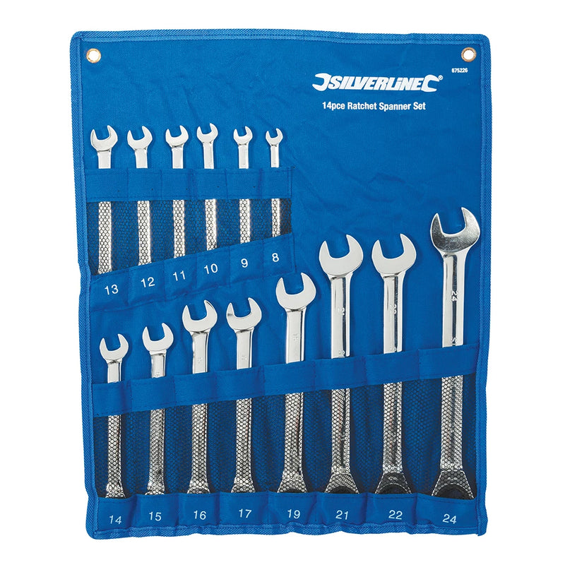 Fixed Head Ratchet Spanner Set 14pc 8mm - 24 mm Silverline 675226