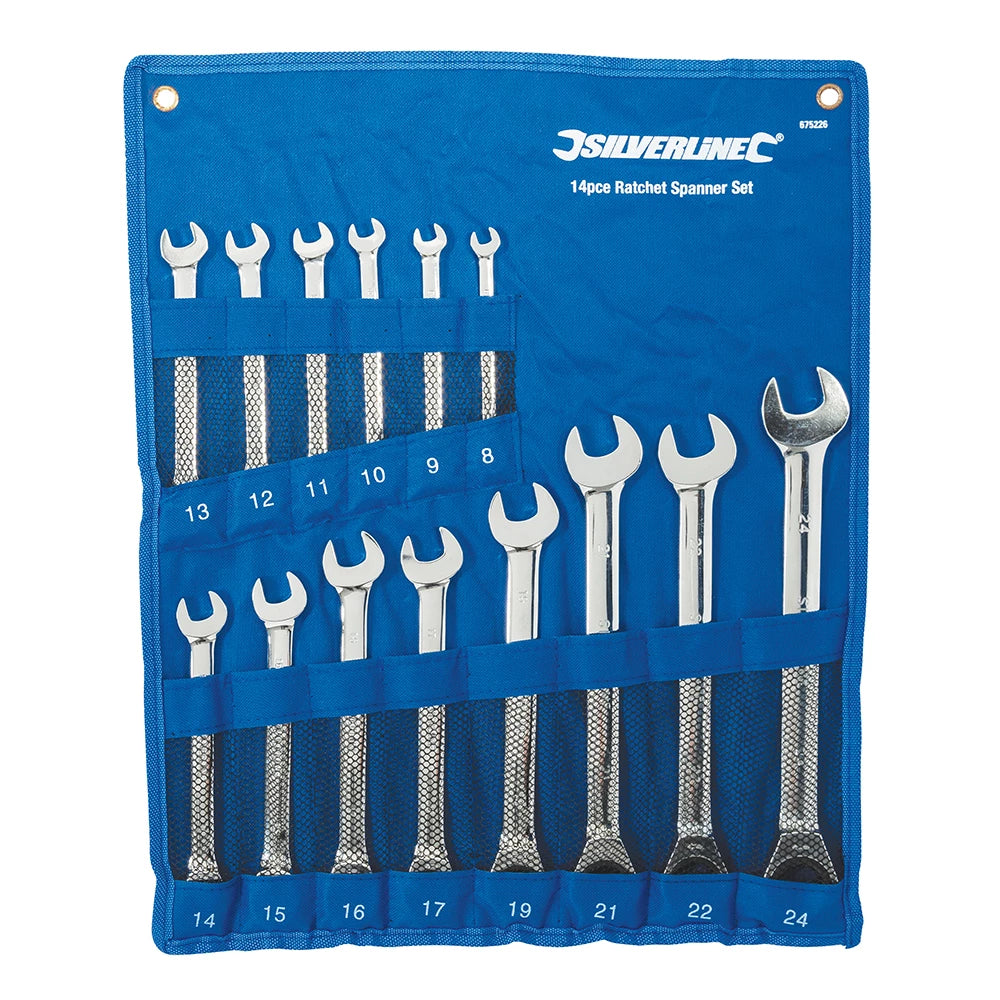 Fixed Head Ratchet Spanner Set 14pc 8mm - 24 mm Silverline 675226