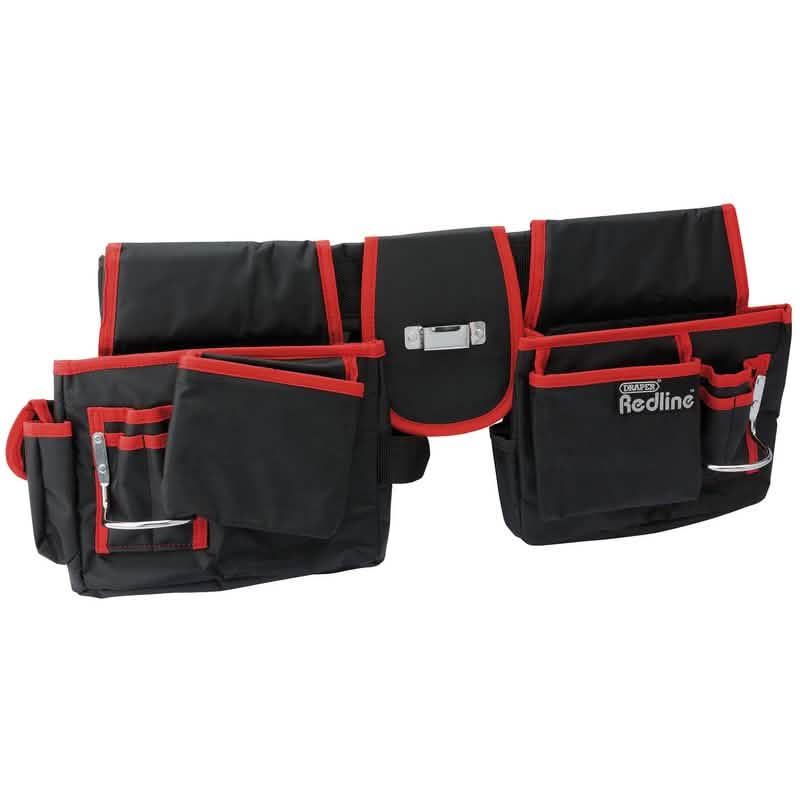 Draper Double Tool Belt Pouch 16 Pocket Black Red 67832