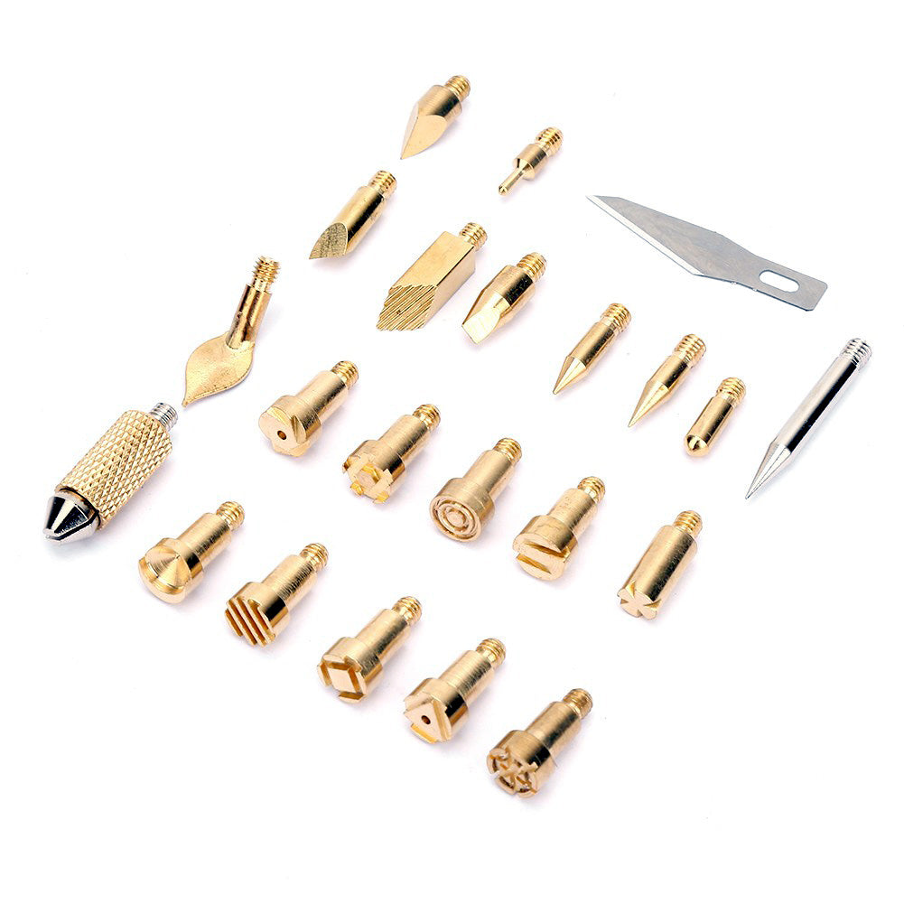22pc Brass Pyrography Tips Set Wood Burning Pen Soldering Iron Accessories