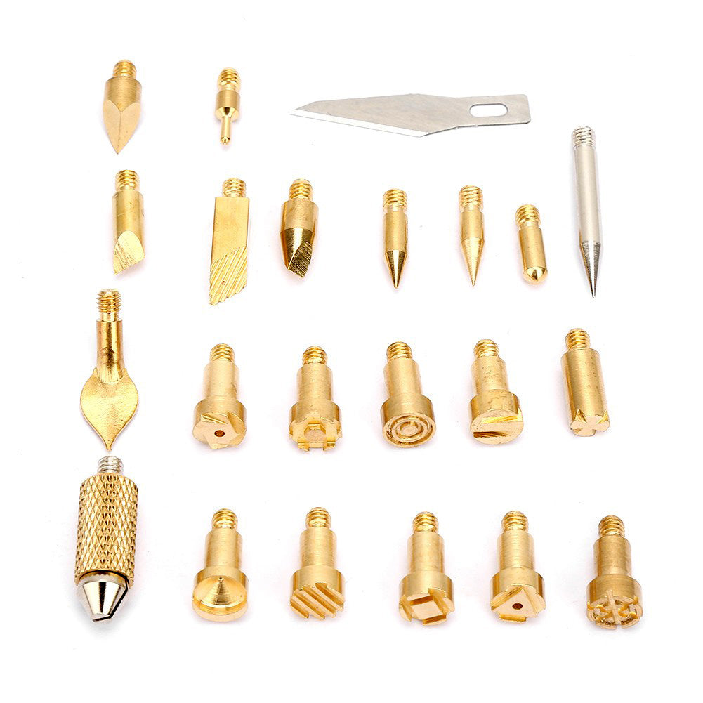 22pc Brass Pyrography Tips Set Wood Burning Pen Soldering Iron Accessories