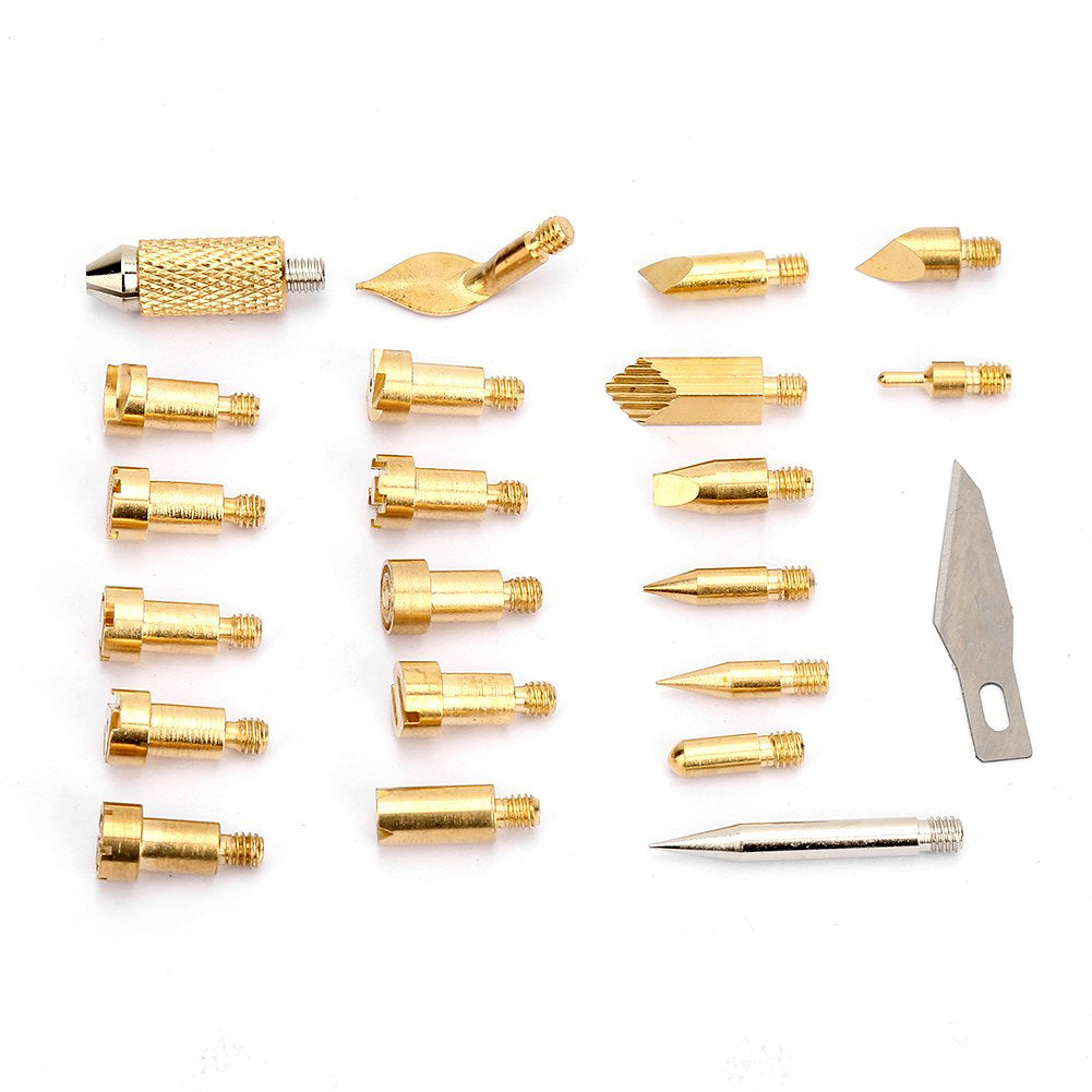 22pc Brass Pyrography Tips Set Wood Burning Pen Soldering Iron Accessories