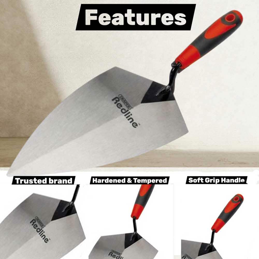 Draper Trowel Set Builder Bricklayer Brick Carbon Steel Soft Grip Handle 4-PCE