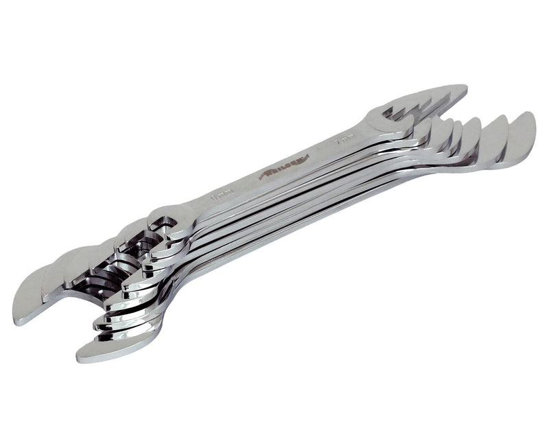 7 Piece Extra Flat Spanner Set Double Open Ended 6mm-23mm Metric Wrenches - tooltime.co.uk