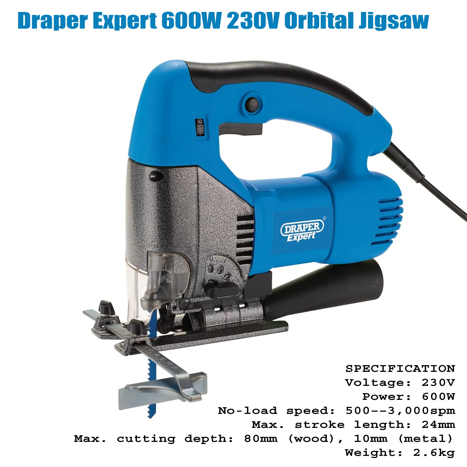 Draper 70012 Electric Orbital Jigsaw with 15 Blades | 600W Variable Speed Pendulum Action