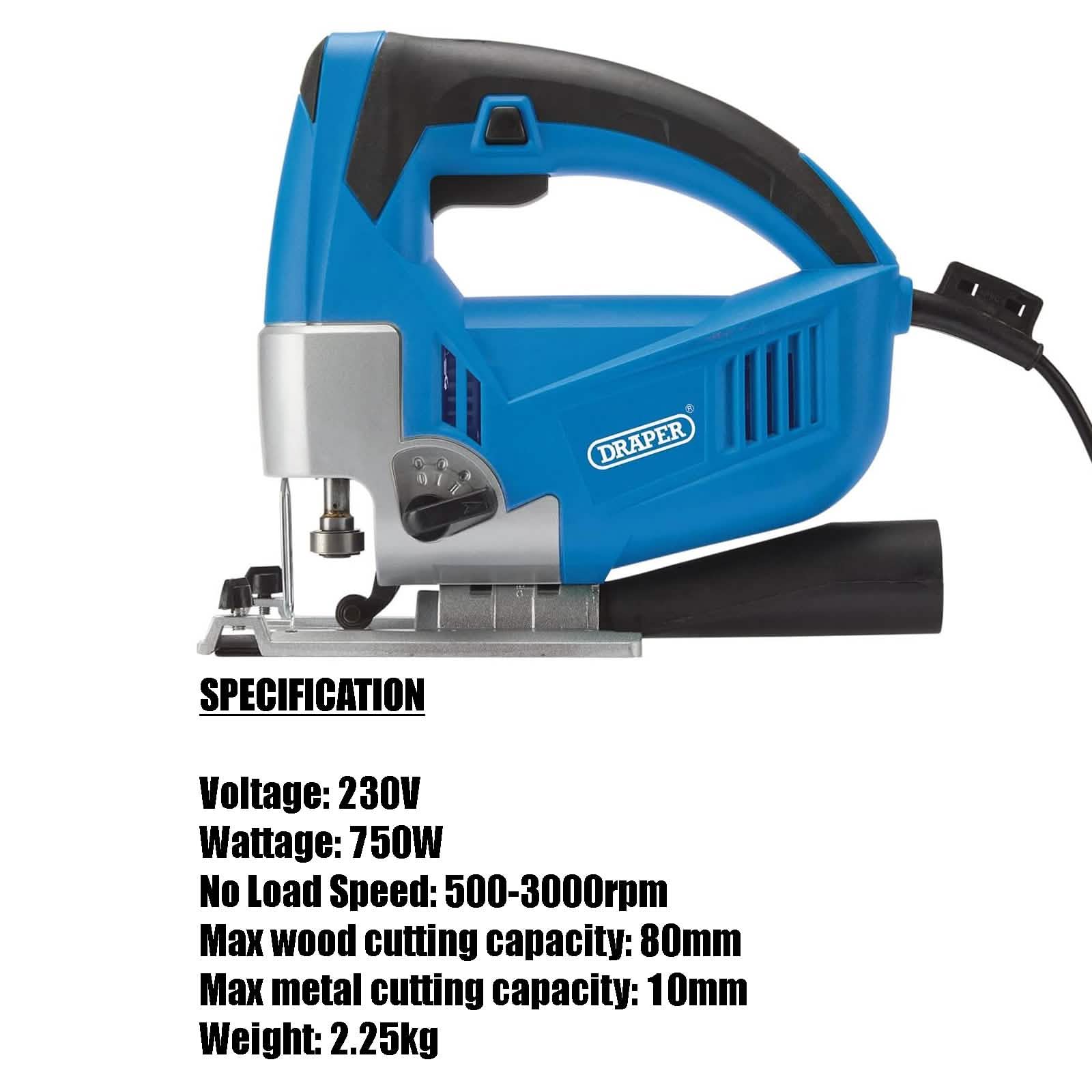 Draper 70153 750W Electric Orbital Jigsaw with Variable Speed and Pendulum Action